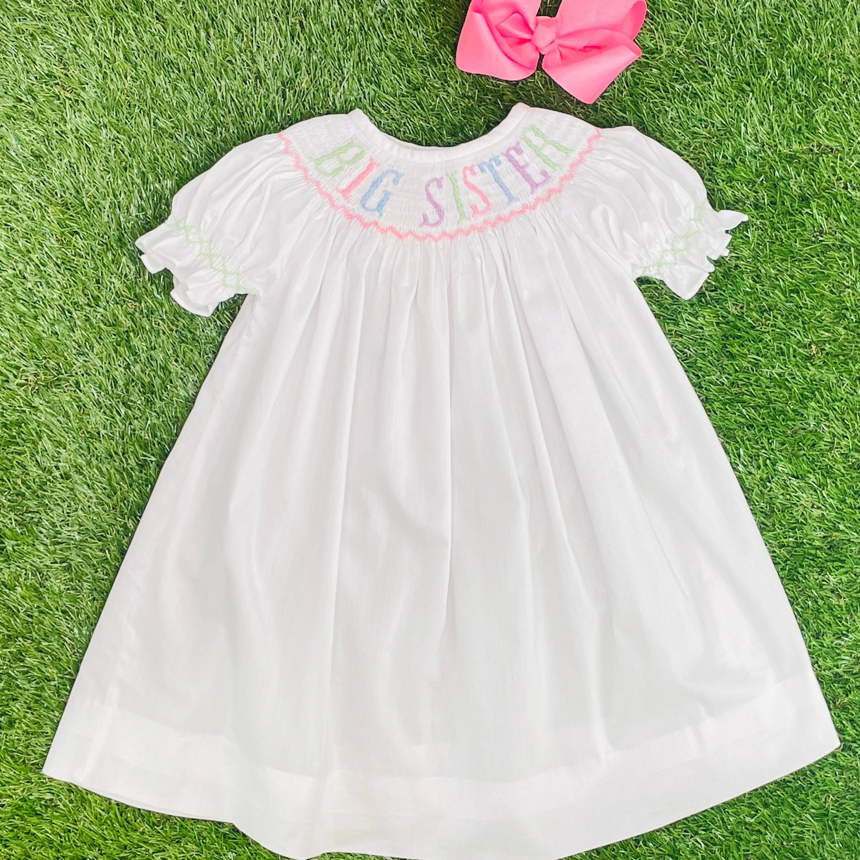 Pastel Colors Big Sister Smocked Bishop Dress - Gender Neutral