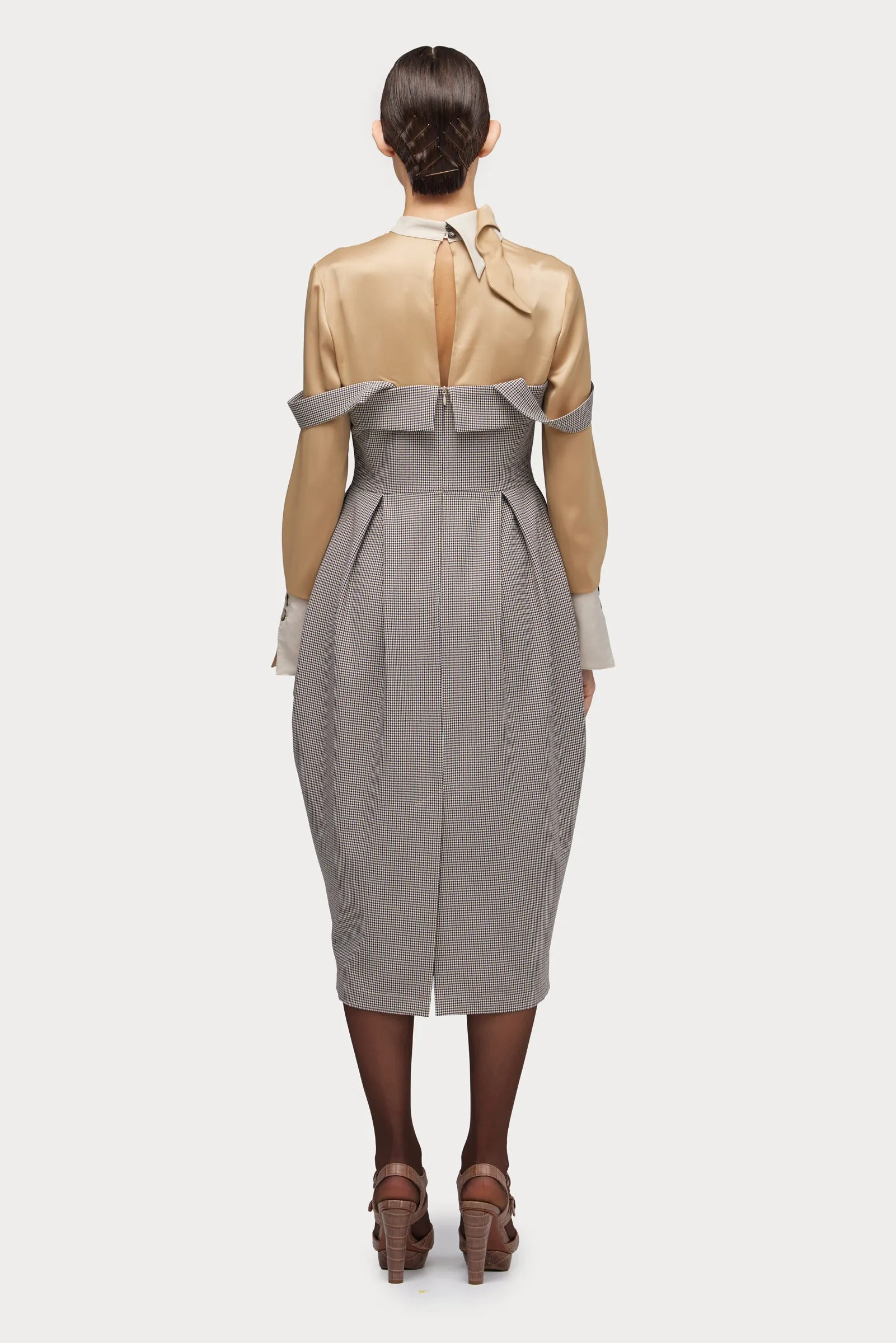 Pinafore Dress With Wide Straps And Blouse Insert Beige