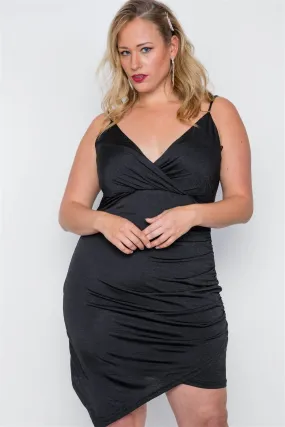 Plus Size Black Cami Surplice Bodycon Mini Dress