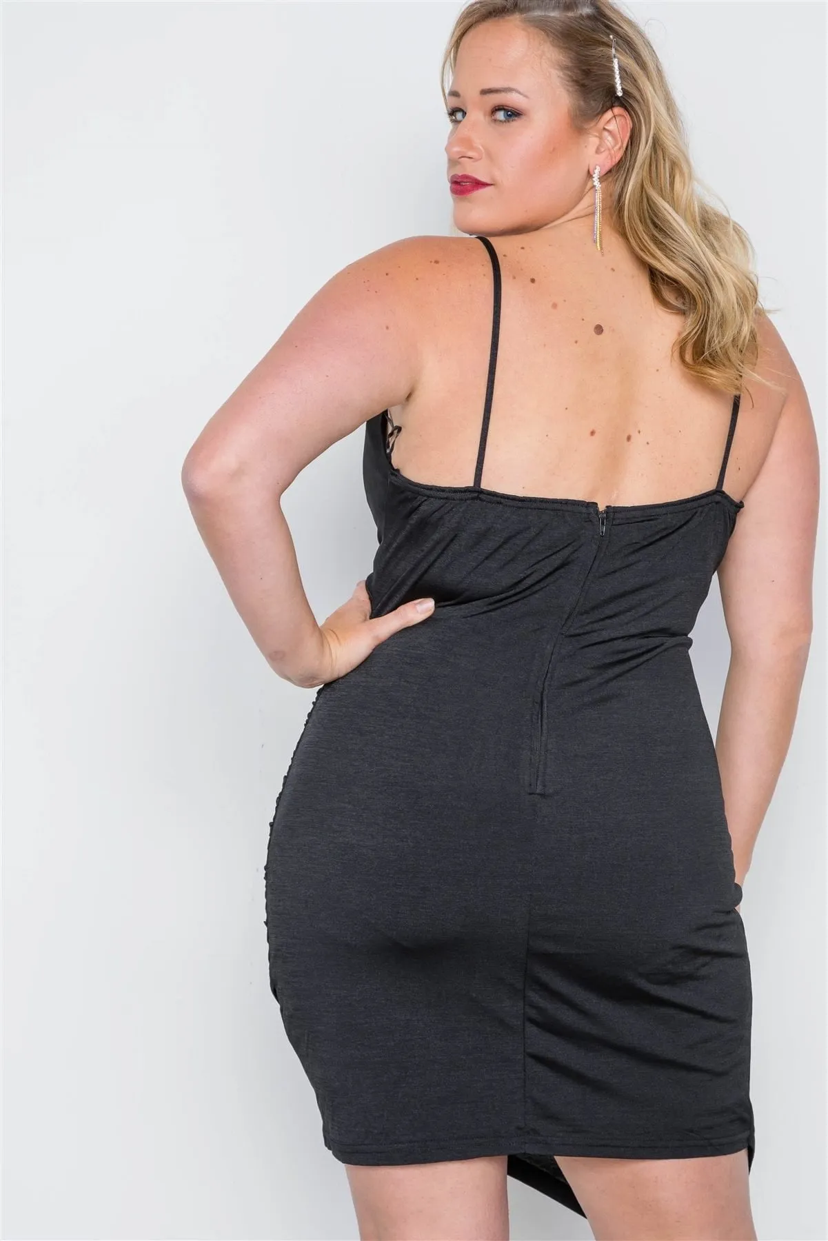 Plus Size Black Cami Surplice Bodycon Mini Dress