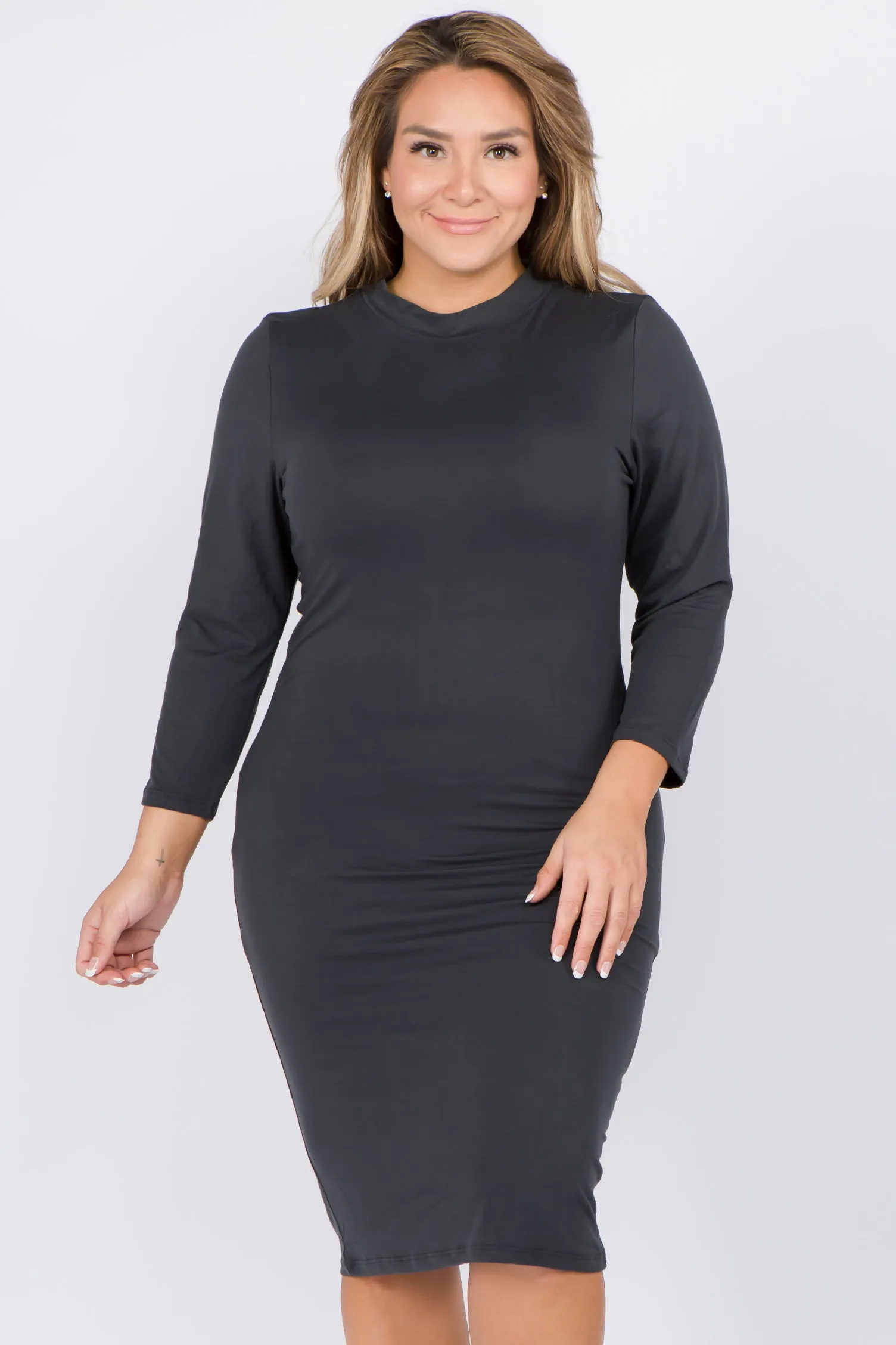 Plus Size Wild Card Mock Neck Bodycon Dress