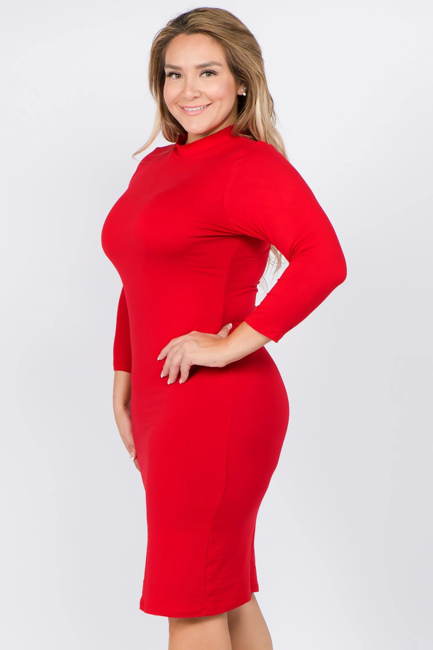 Plus Size Wild Card Mock Neck Bodycon Dress