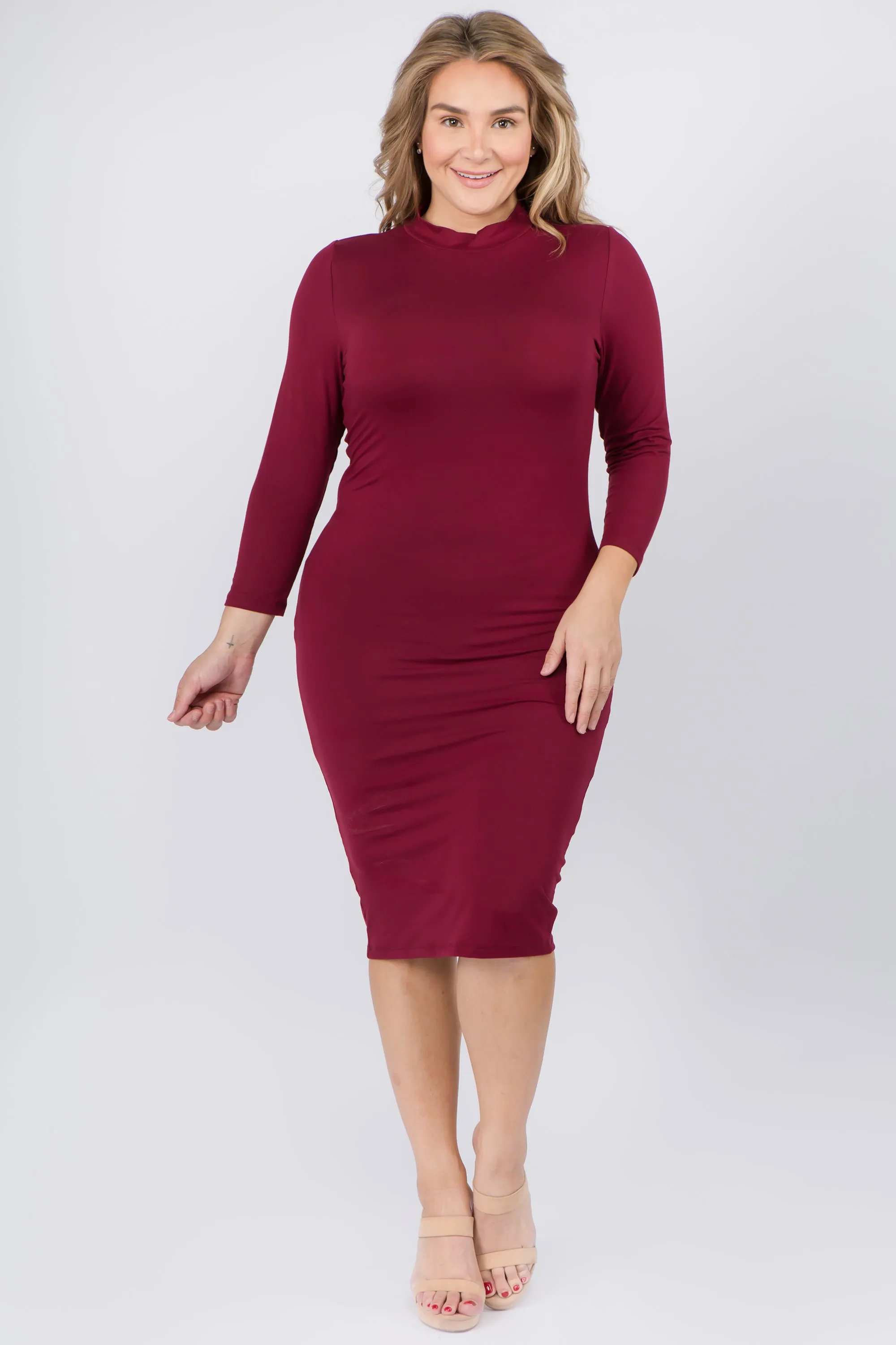 Plus Size Wild Card Mock Neck Bodycon Dress