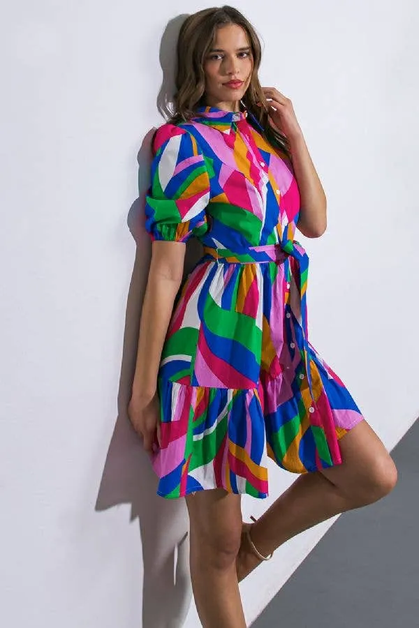 Printed woven mini dress