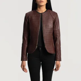 Quilted Maroon Leather Jacket by TJS