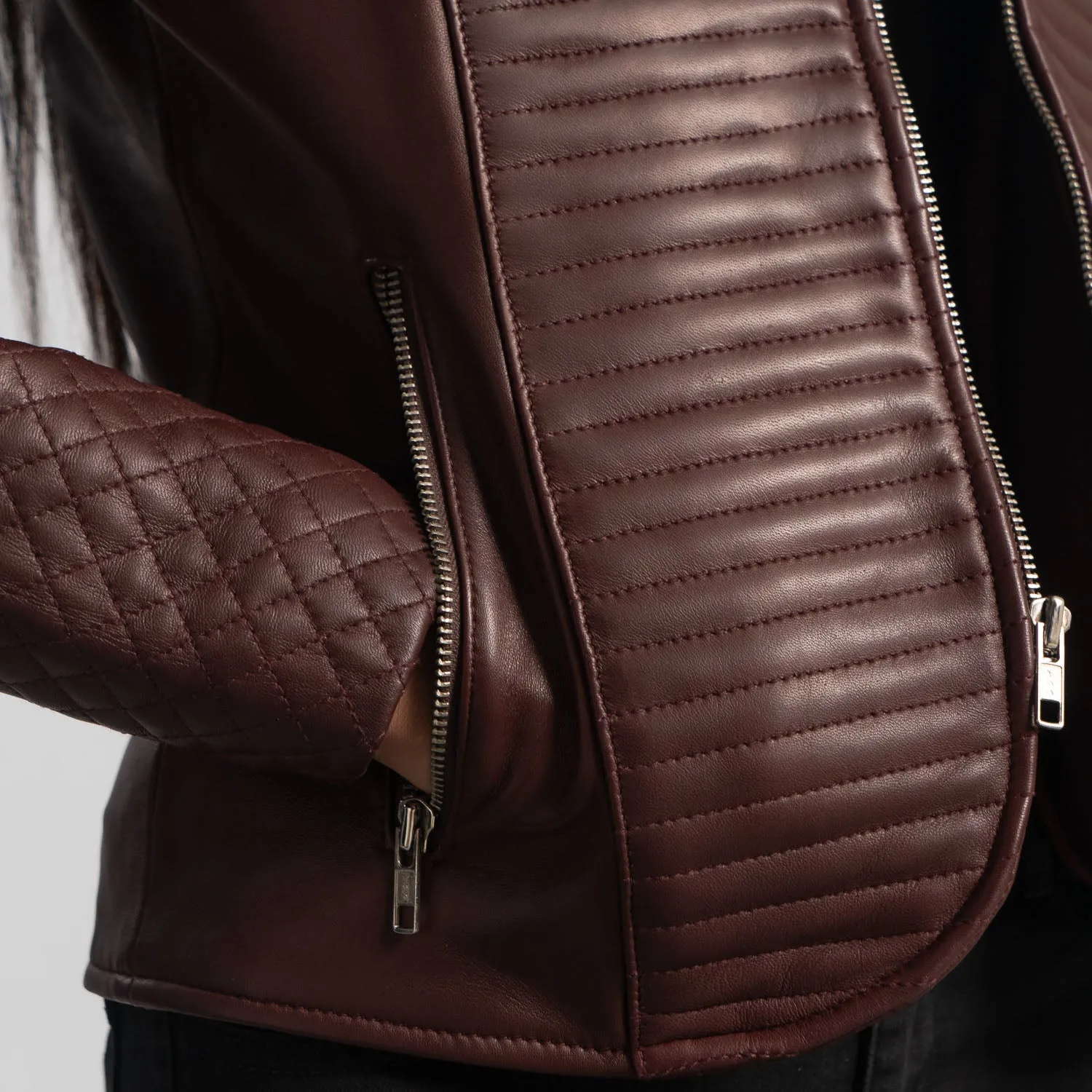 Quilted Maroon Leather Jacket by TJS