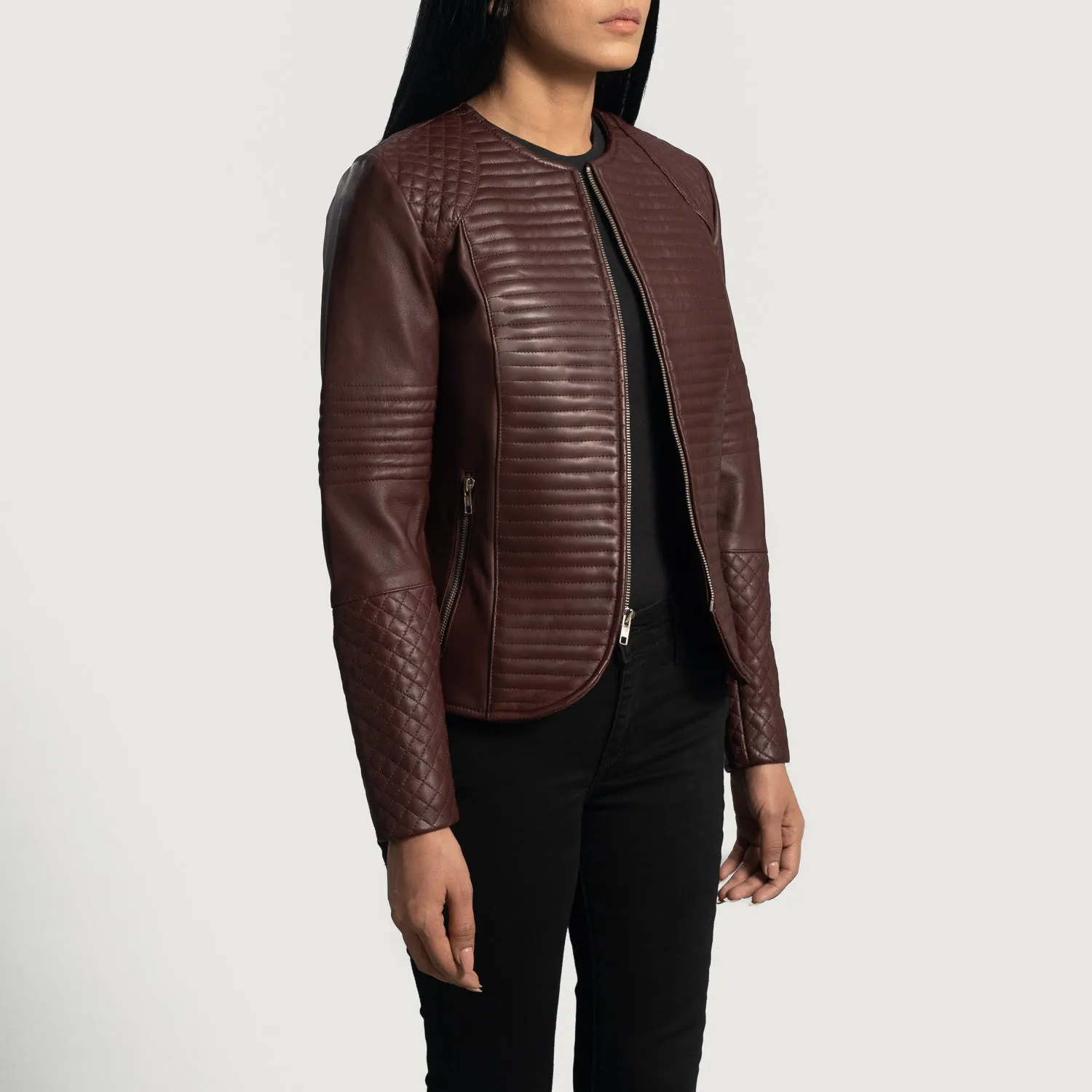 Quilted Maroon Leather Jacket by TJS