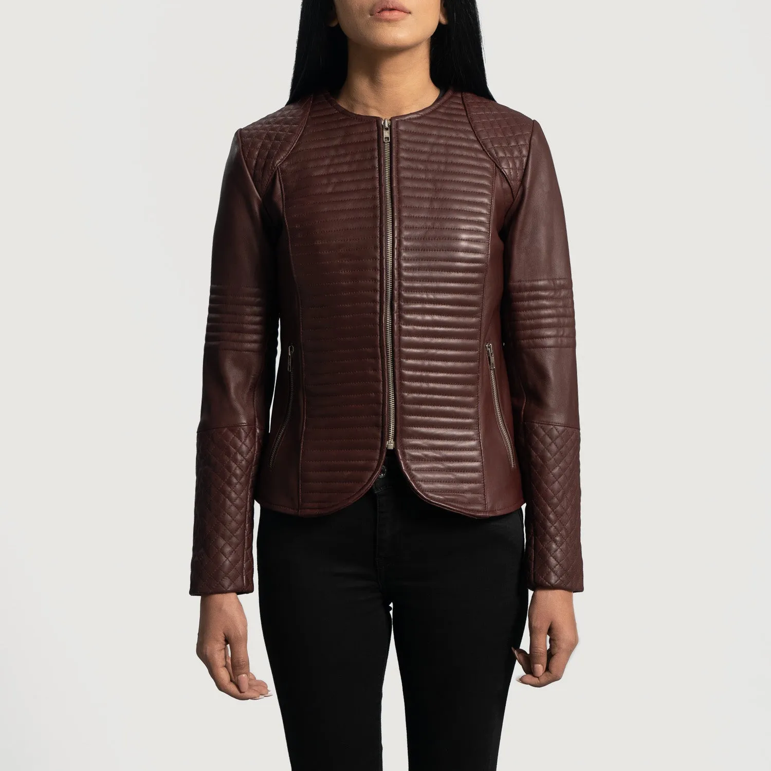 Quilted Maroon Leather Jacket by TJS