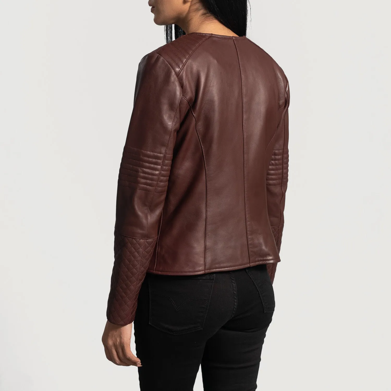 Quilted Maroon Leather Jacket by TJS