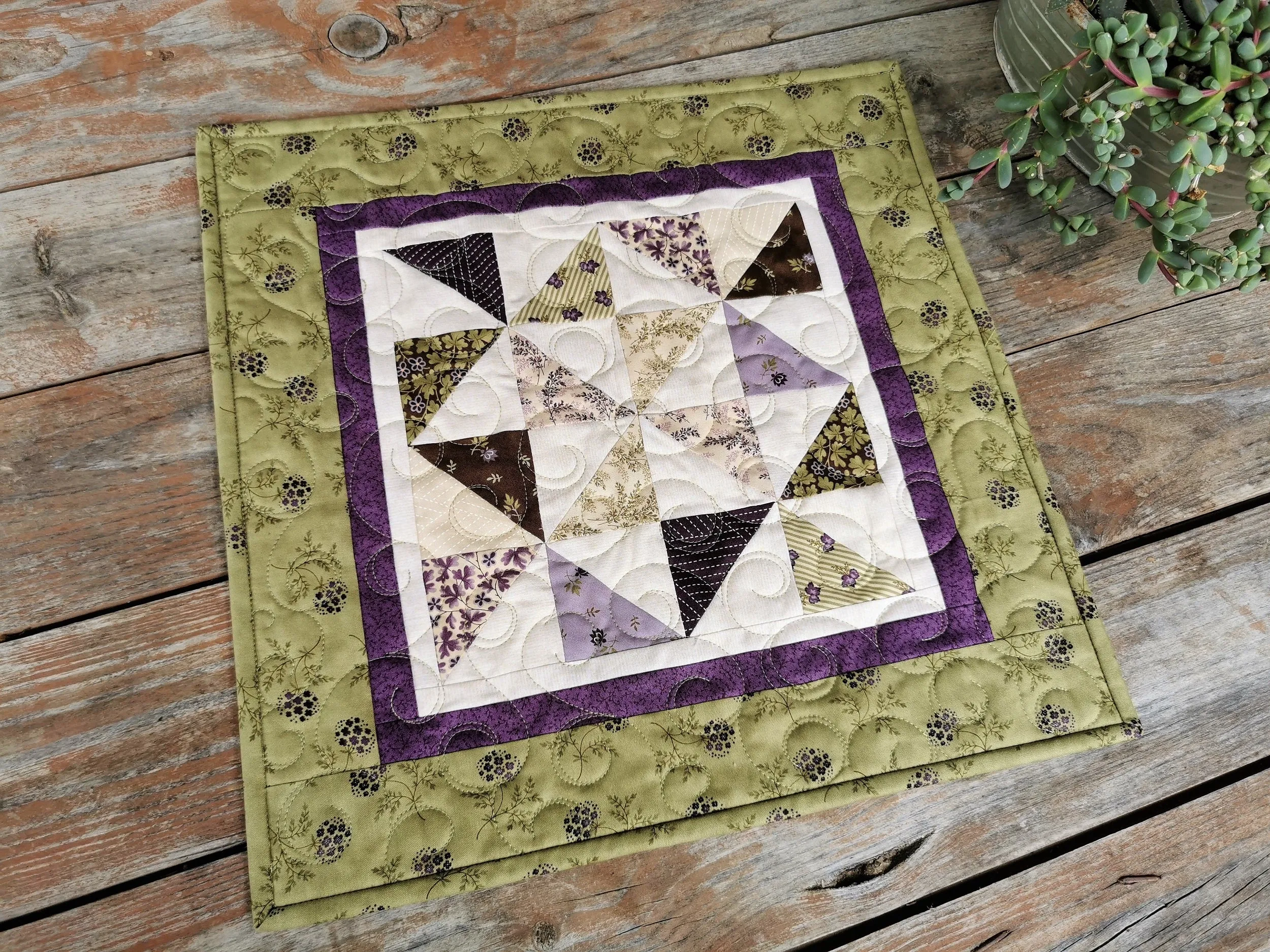 Quilted Table Topper in Spring Green Florals