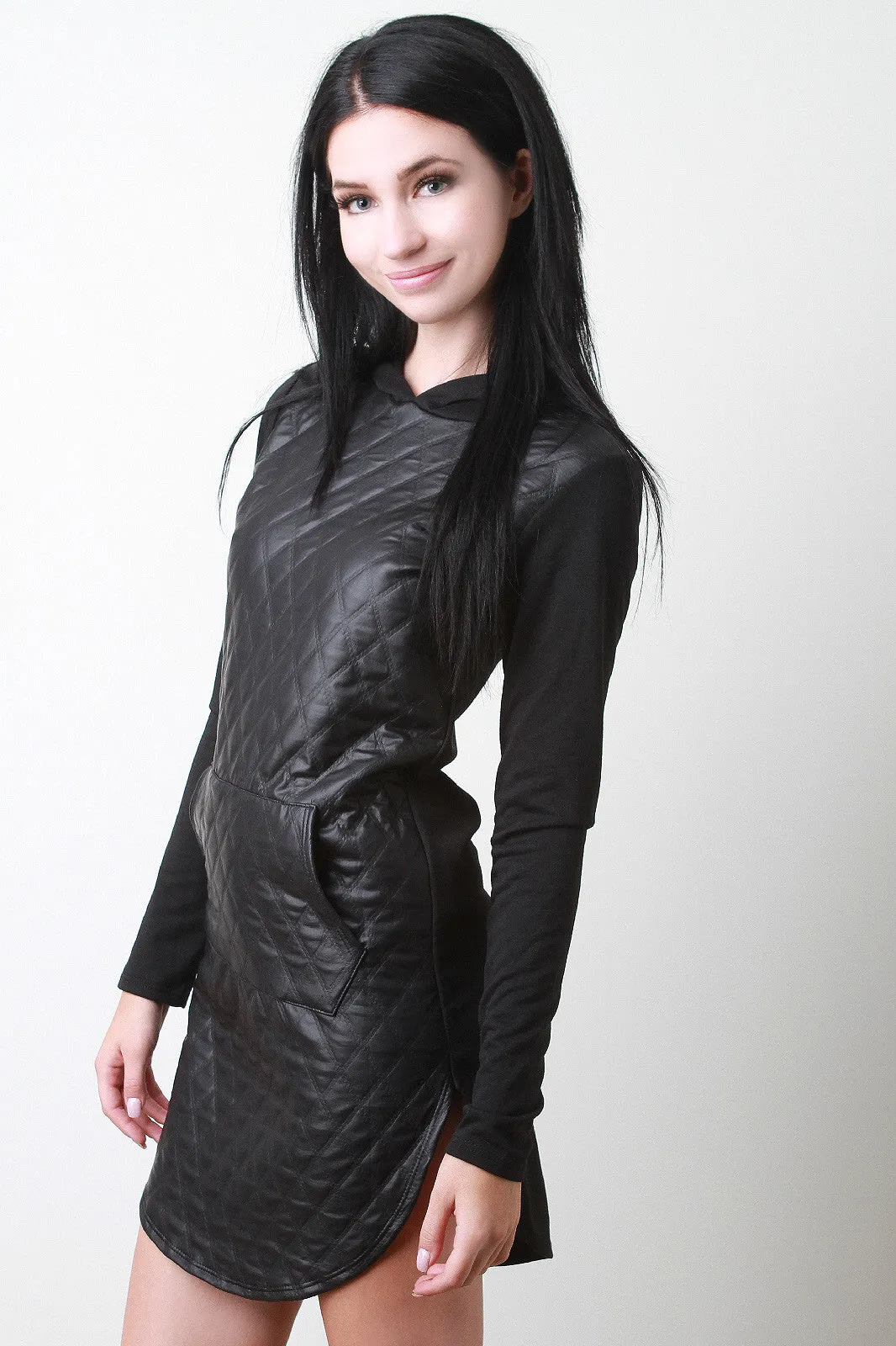 Quilted Vegan Leather Hoodie Dress