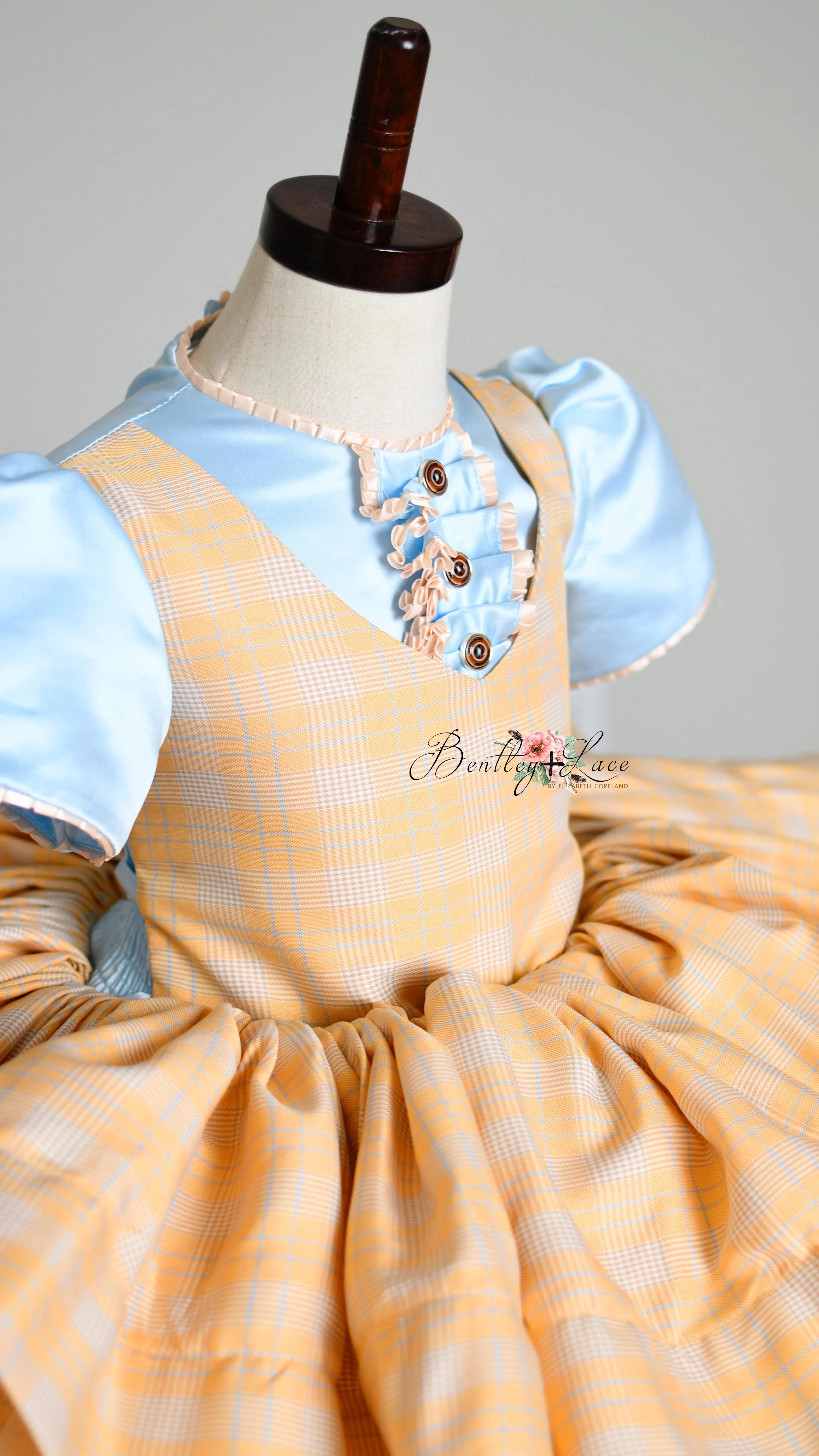 "Bluebird Breeze" Vintage Inspired Plaid Petal Length Dress | Size 5 Years to Petite 7 Years