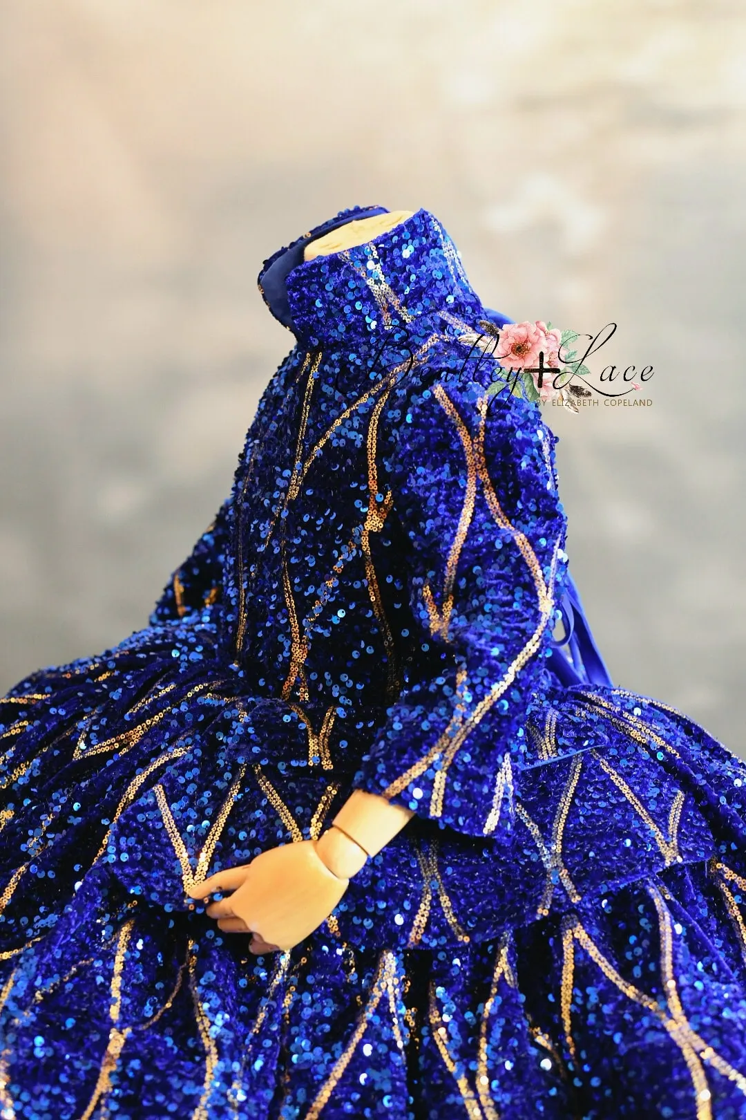 "Sparkling Princess" - Blue - With Sleeve Option Petal Length Dress  ( 5 Year - Petite 6 Year)