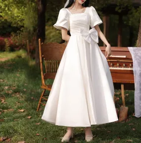 Retro 1950s Puff Sleeves Bridal Dress