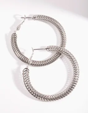 Rhodium Spiral Layer Hoop Earrings