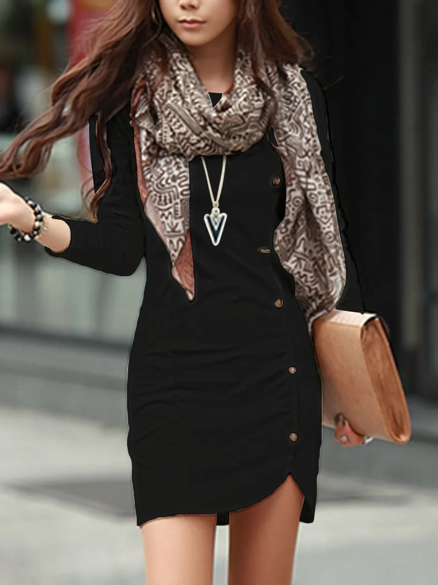 Round Neck Long Sleeve Autumn Bodycon Mini Dress