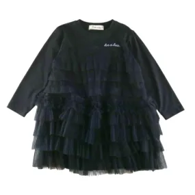 Ruffle Mesh Layer Dress - Black