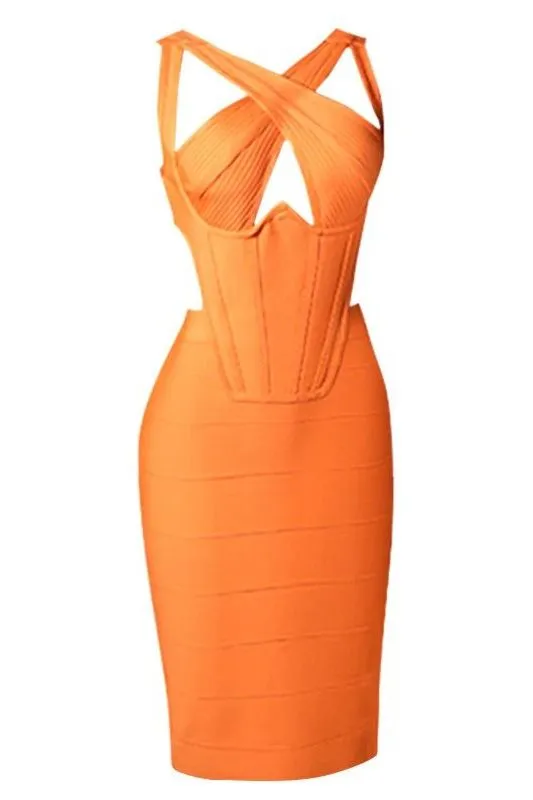 Sasha Bandage Midi Dress - Apricot Orange