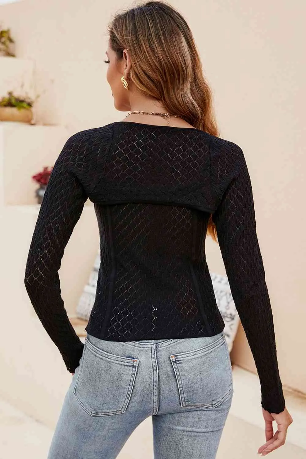 Scoop Neck Long Sleeve Knit Top