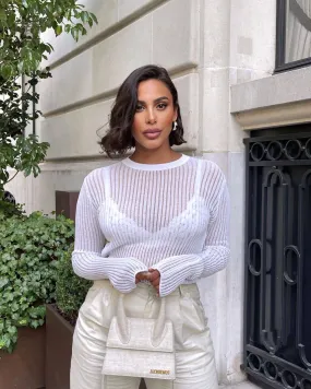 See Through Long Sleeve White Top