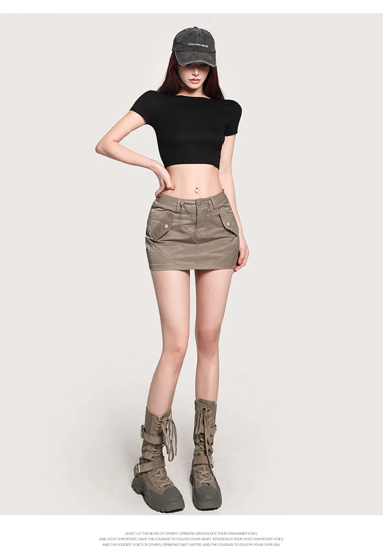 Selene Solid Color Slim Short Sleeve Basic Cropped Top