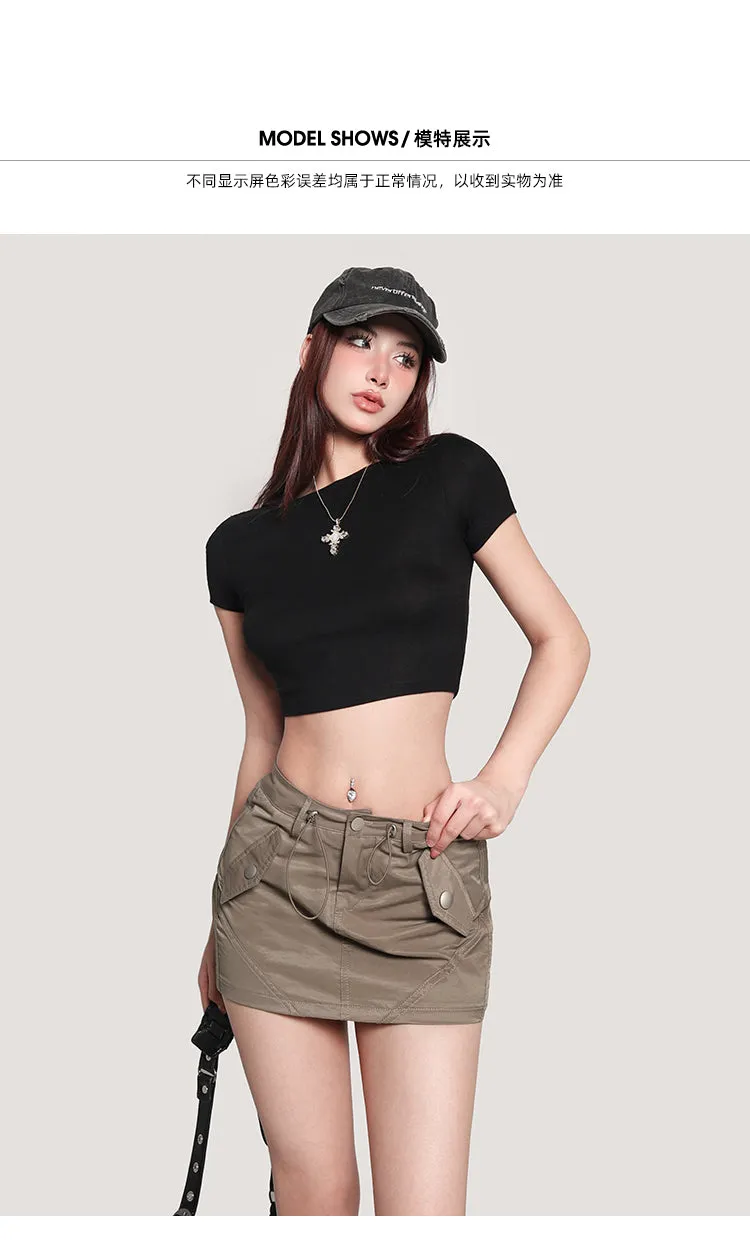 Selene Solid Color Slim Short Sleeve Basic Cropped Top