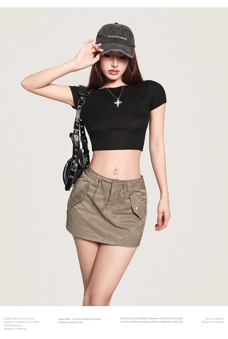 Selene Solid Color Slim Short Sleeve Basic Cropped Top