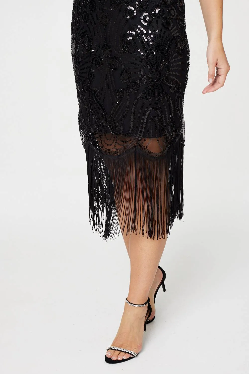 Sequinned Fringe Hem Midi Dress