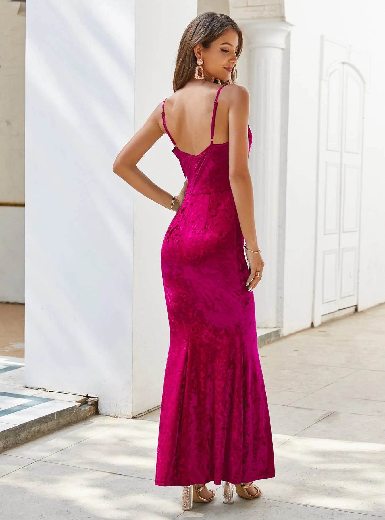 sexy mature slim mermaid velvet party wear gown evening dresses