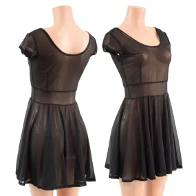 Sheer Black Mesh Cap Sleeve Skater Dress