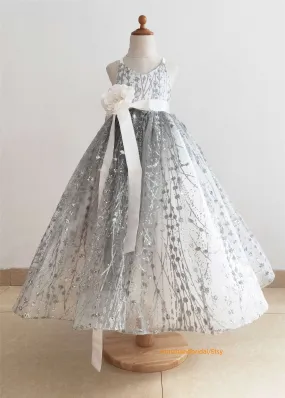 Silver Grey Sparkle Little Girl Dress