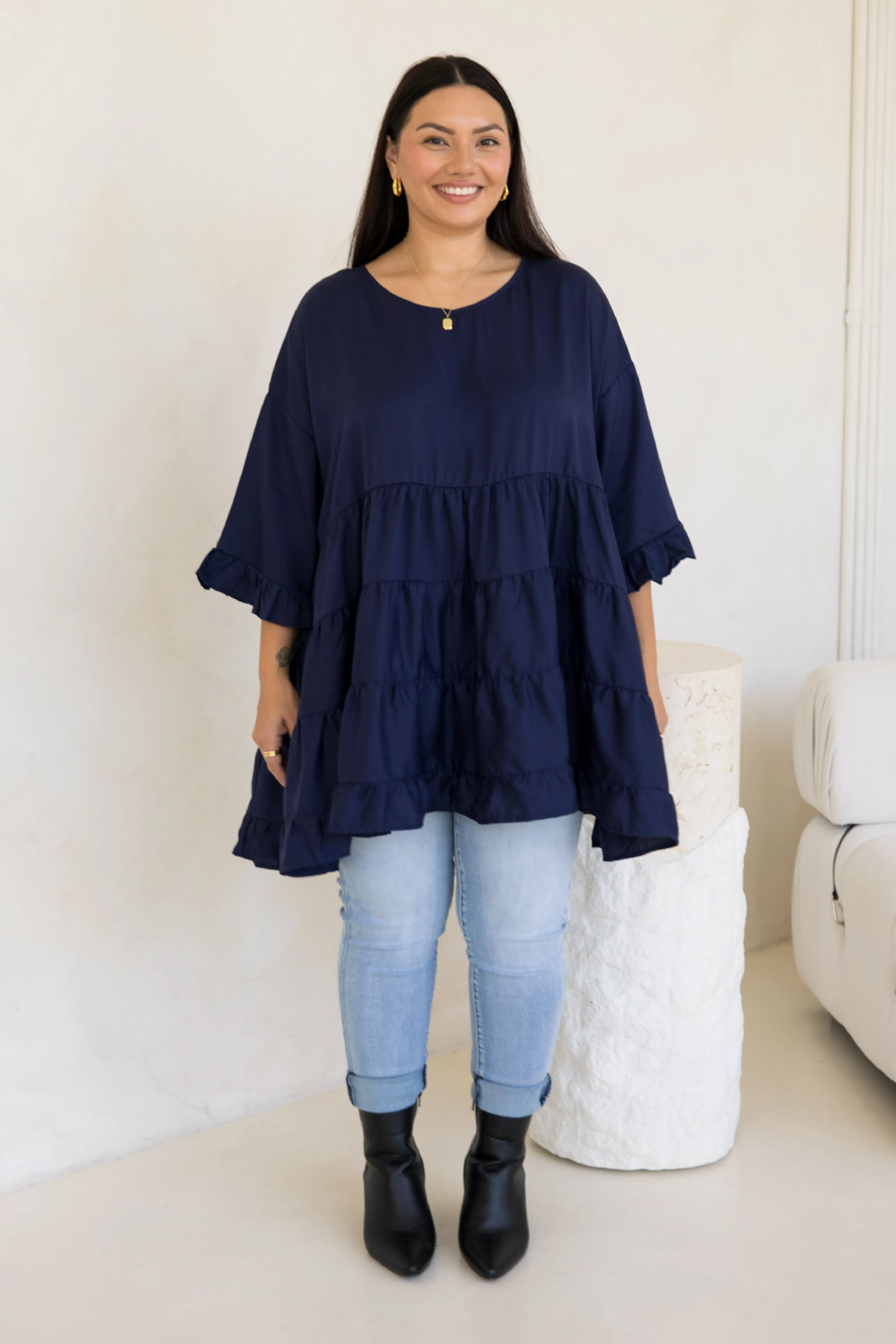 Sofia Top | Navy Tencel