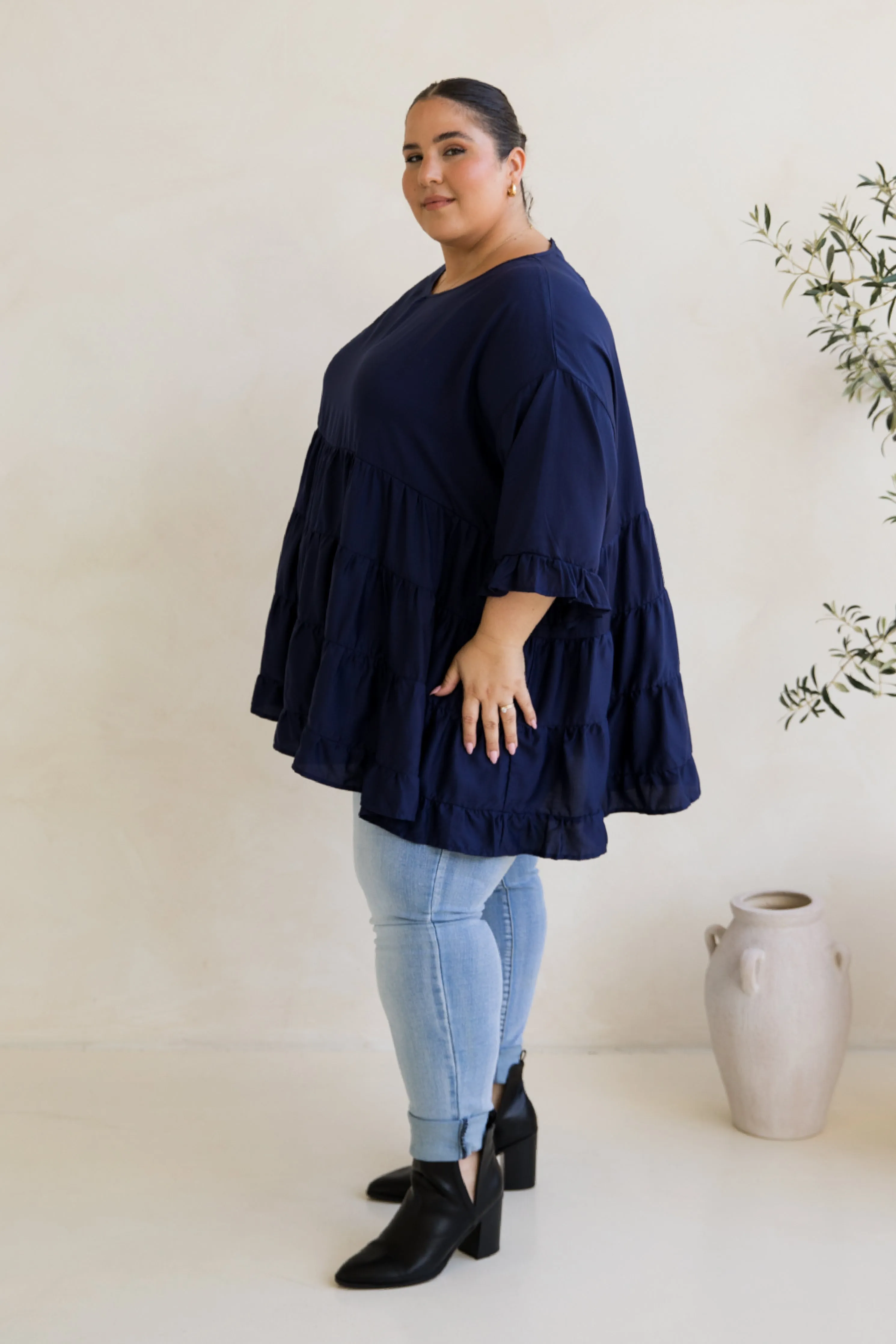 Sofia Top | Navy Tencel