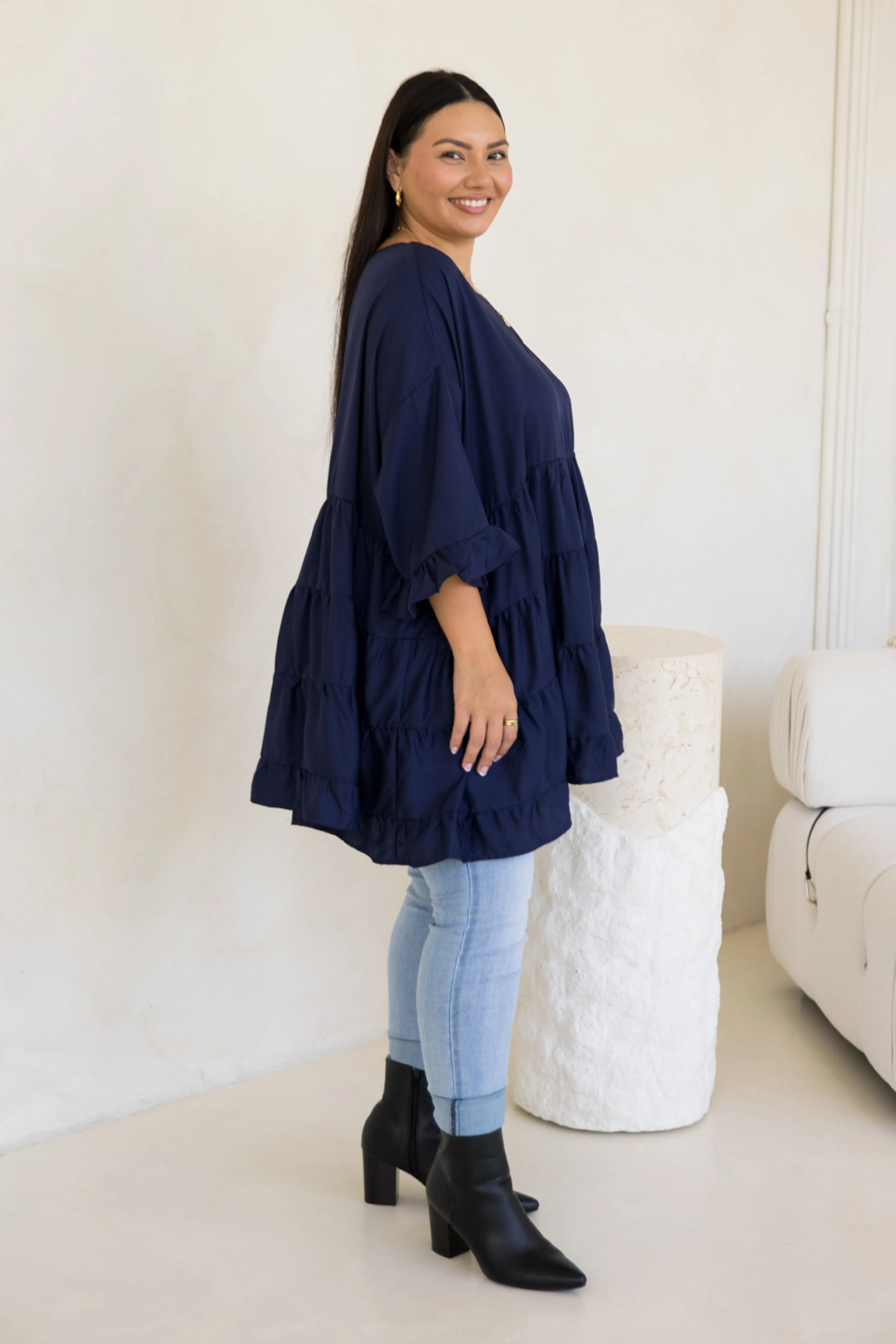 Sofia Top | Navy Tencel