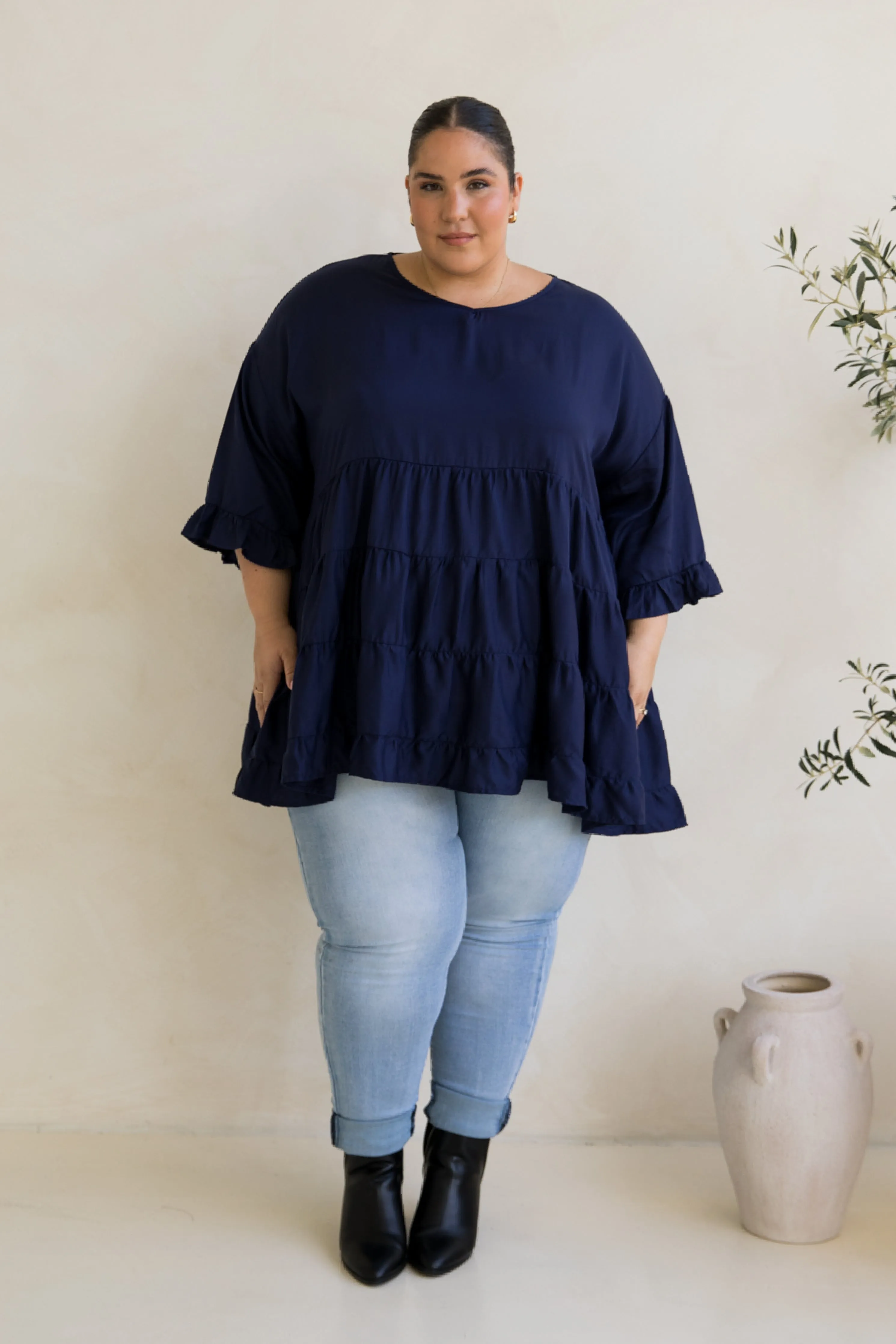 Sofia Top | Navy Tencel