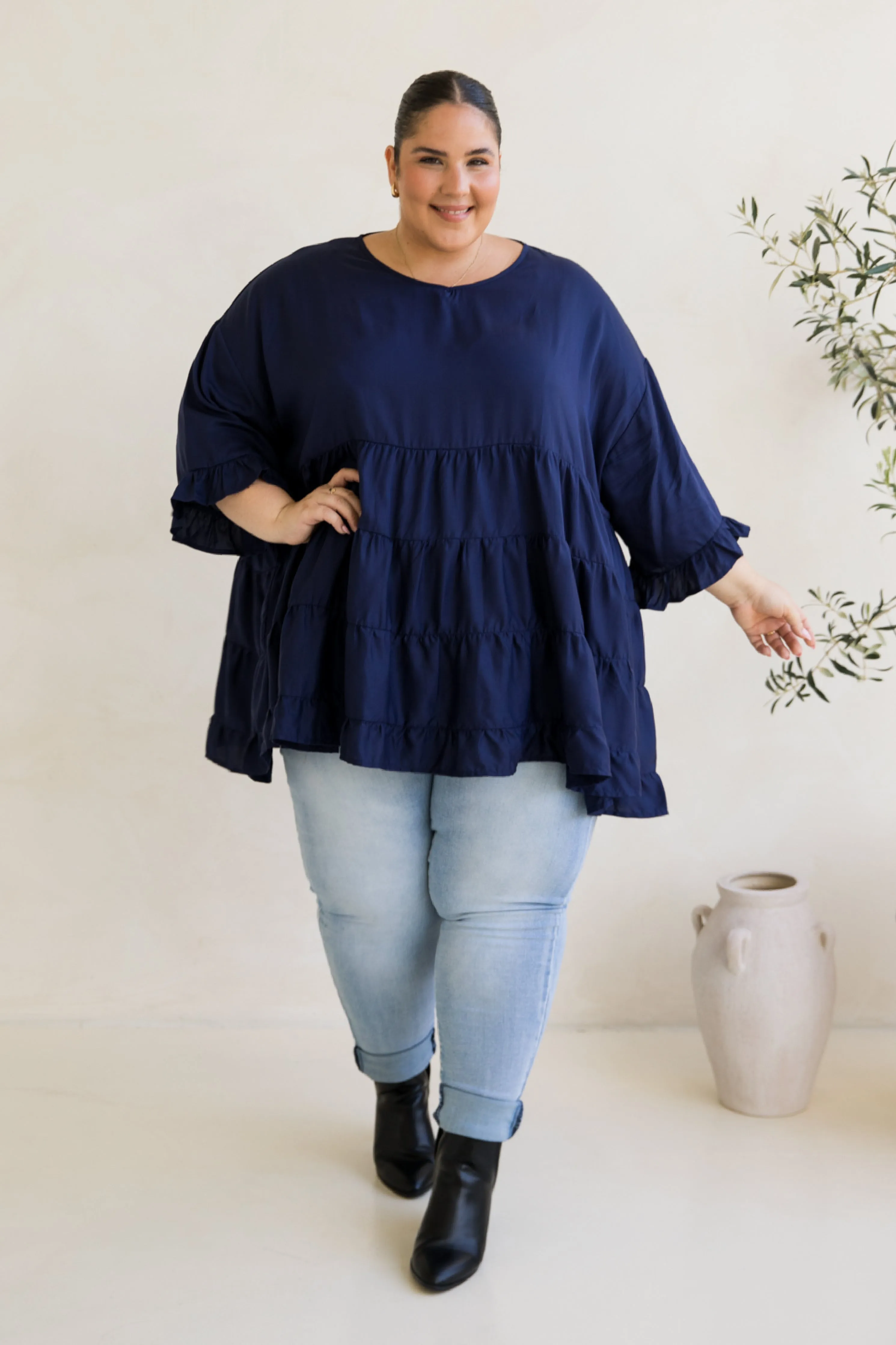 Sofia Top | Navy Tencel