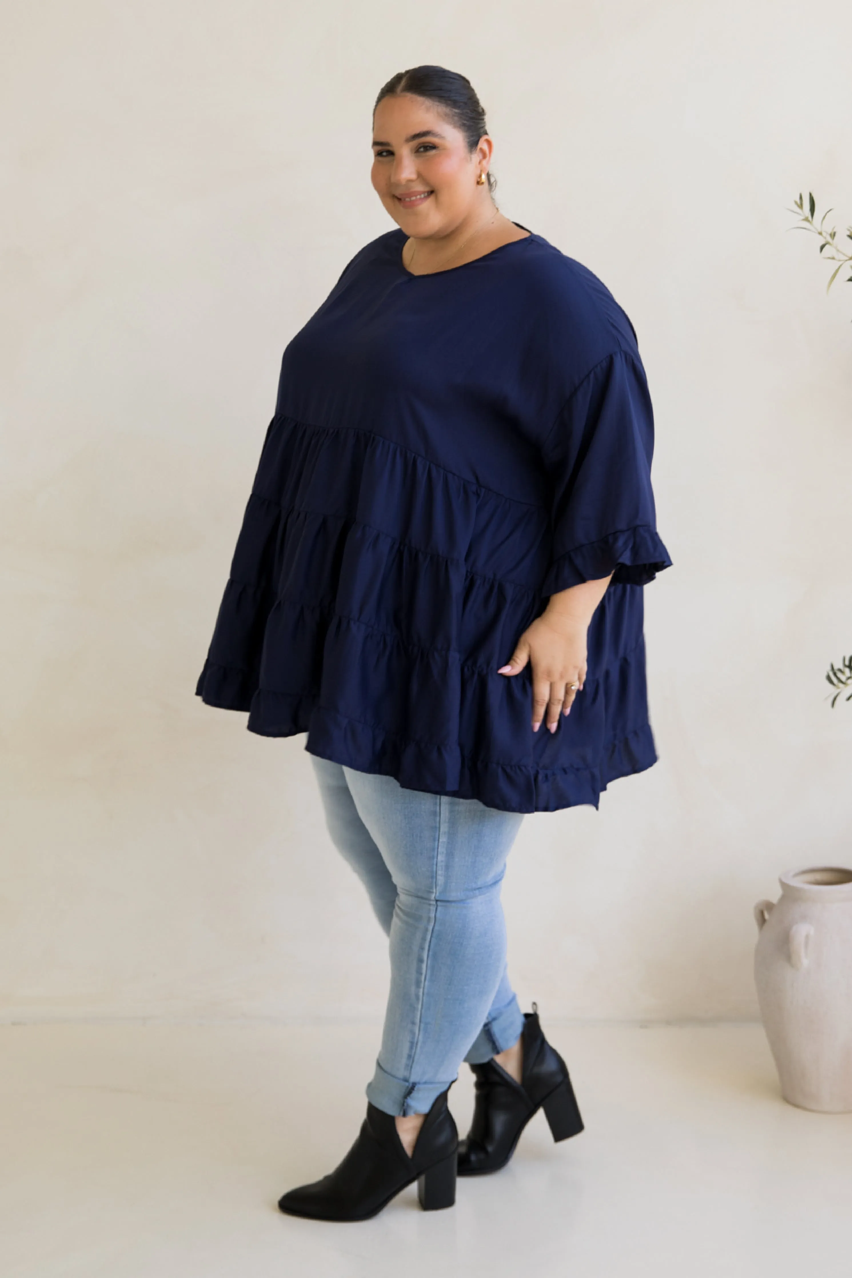 Sofia Top | Navy Tencel