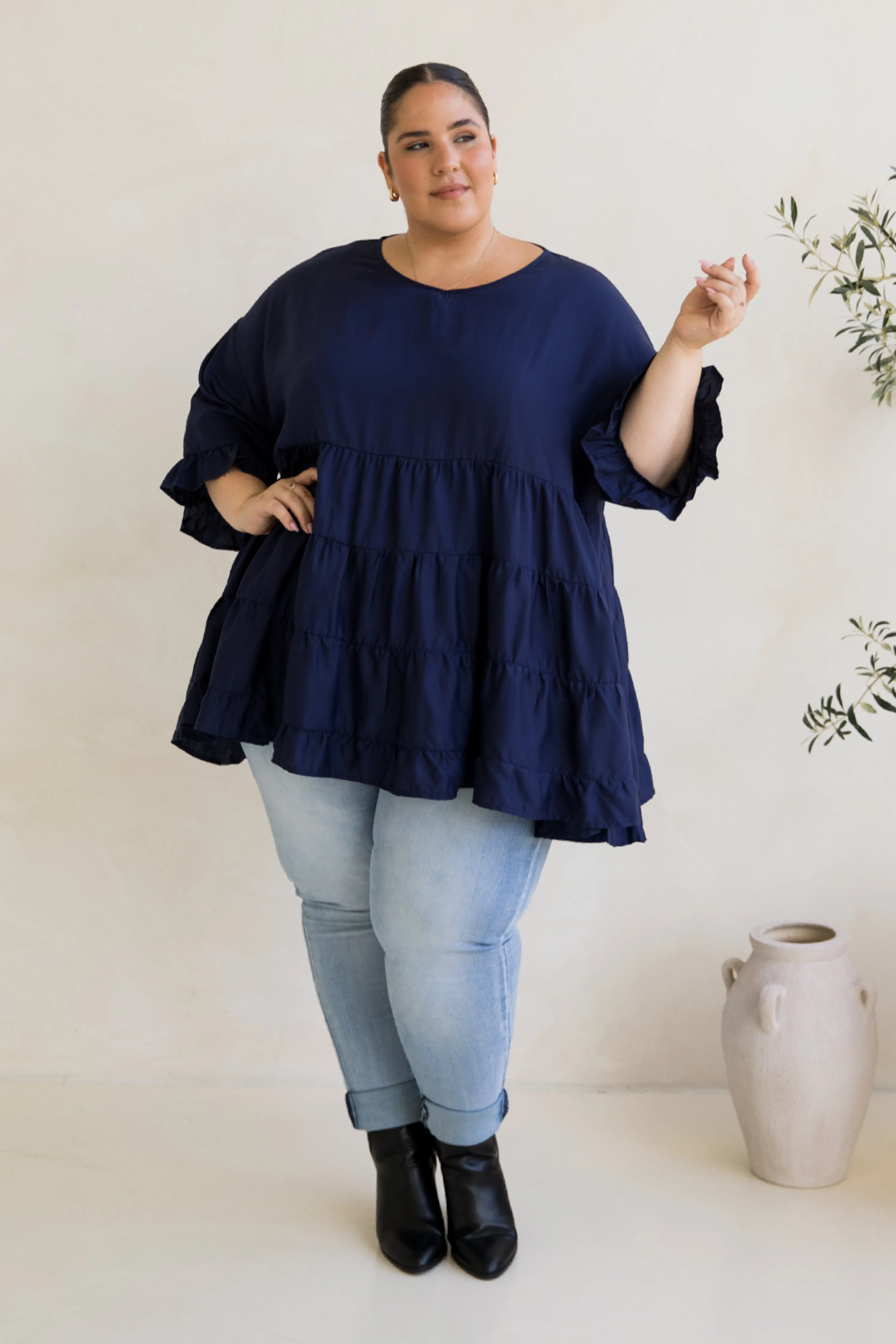 Sofia Top | Navy Tencel