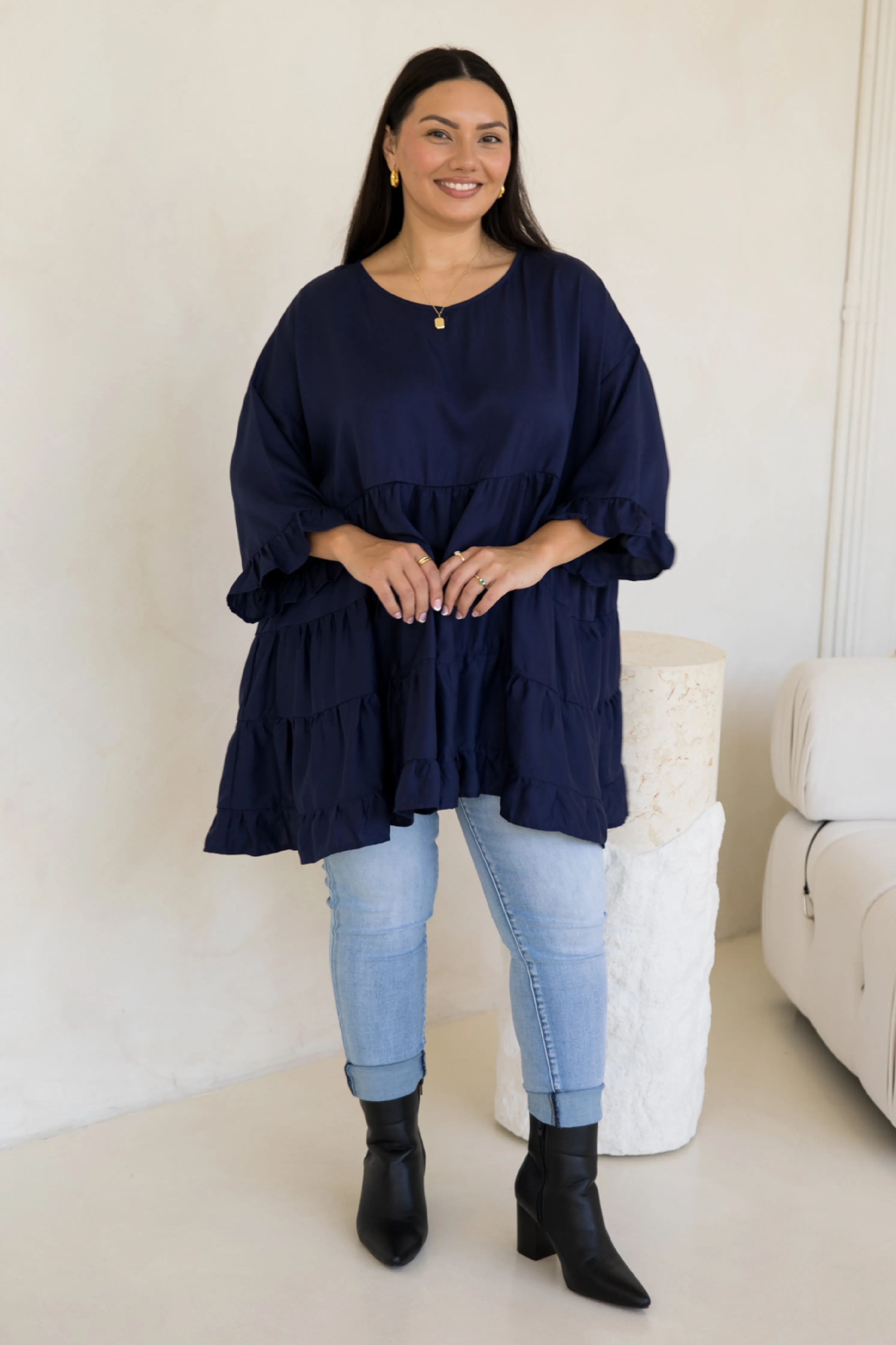 Sofia Top | Navy Tencel