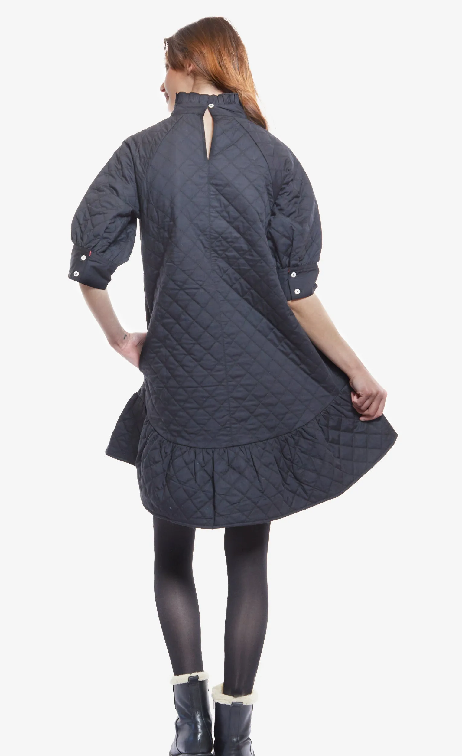 St. Tropez Softly Quilted Black Poplin Dress, Oversized Silhouette