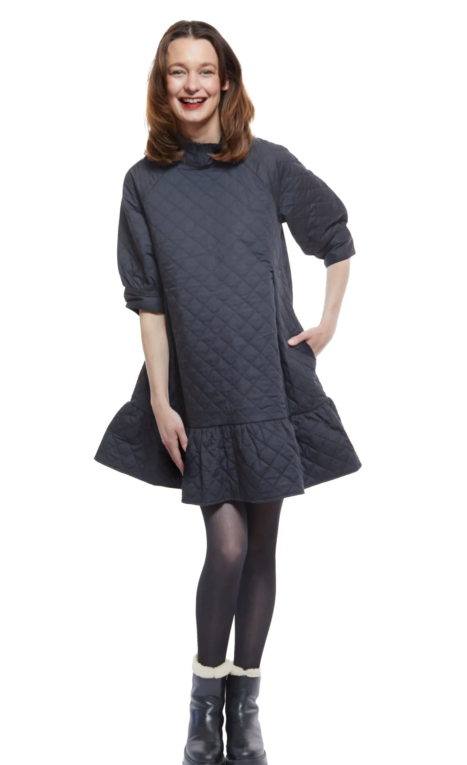 St. Tropez Softly Quilted Black Poplin Dress, Oversized Silhouette