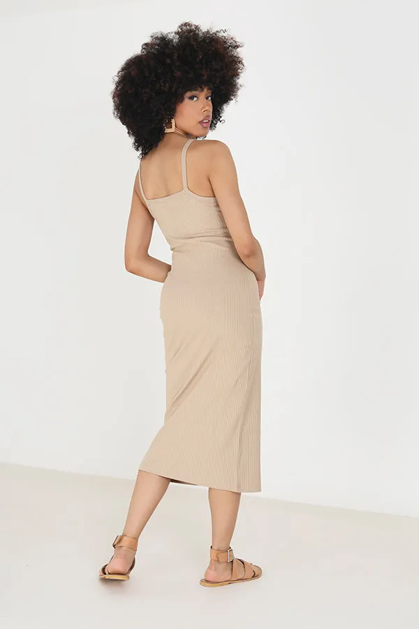 STONE STRAPPY BODYCON JERSEY MIDI DRESS