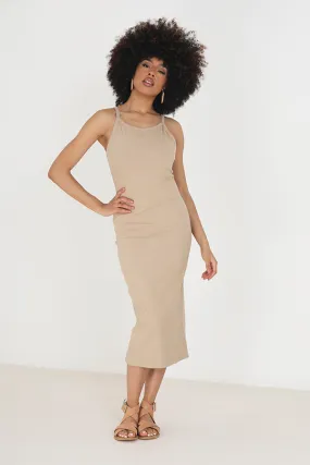 STONE STRAPPY BODYCON JERSEY MIDI DRESS