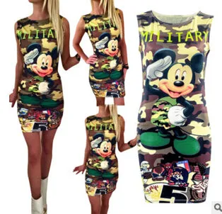 Summer Dress 2017 Women's Fashion Heart Mickey Cartoon Print Bandage Bodycon Pencil Dress Women Party Mini Robe Dress Vestidos