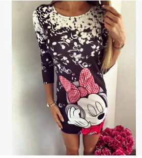 Summer Dress 2017 Women's Fashion Heart Mickey Cartoon Print Bandage Bodycon Pencil Dress Women Party Mini Robe Dress Vestidos