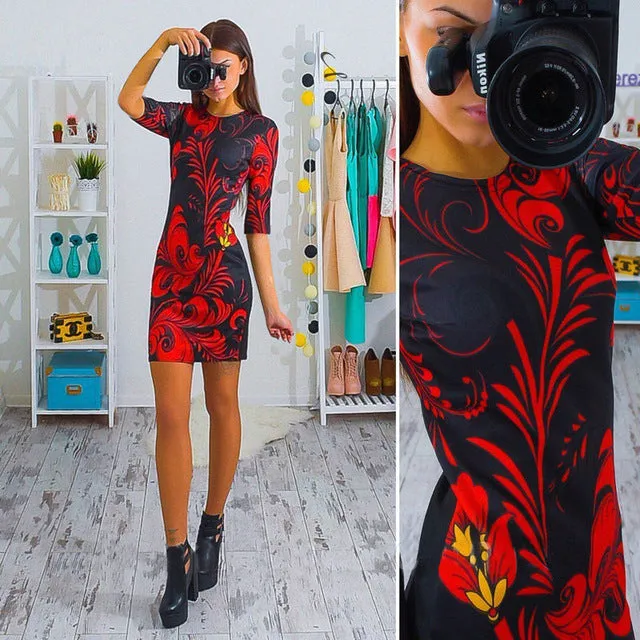 Summer Dress 2017 Women's Fashion Heart Mickey Cartoon Print Bandage Bodycon Pencil Dress Women Party Mini Robe Dress Vestidos