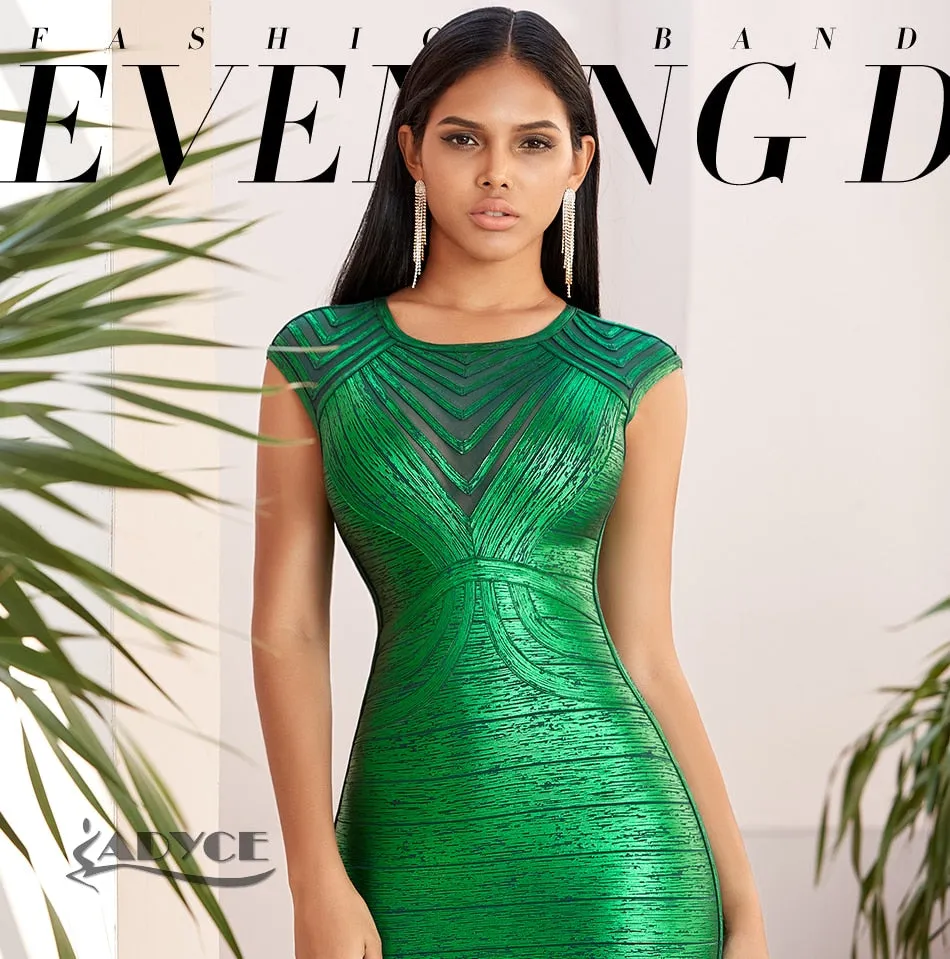 Summer Green Gold Lace Bandage Dress Hollow Out Bodycon Club Celebrity Evening Runway Party Ladies Dresses