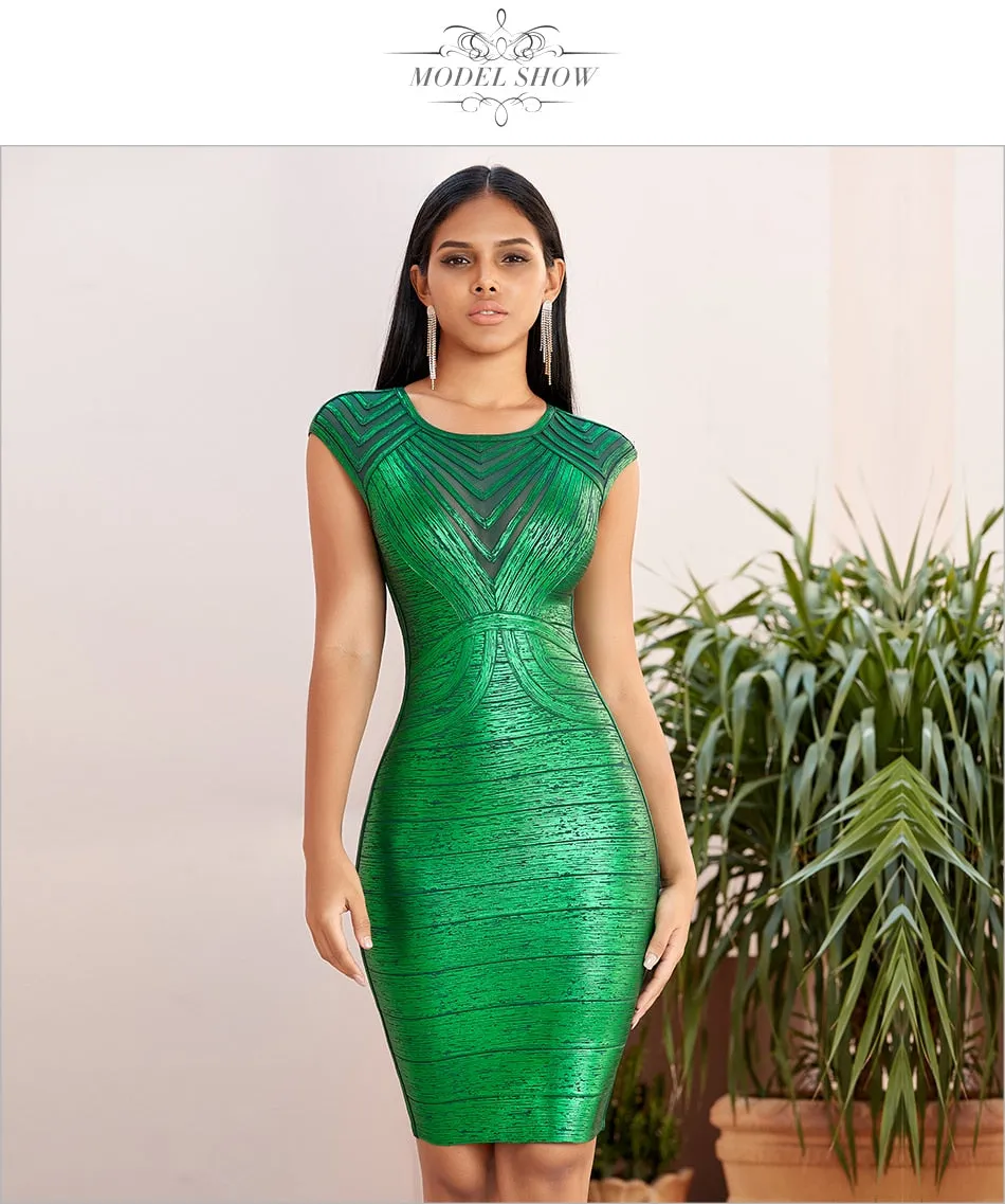 Summer Green Gold Lace Bandage Dress Hollow Out Bodycon Club Celebrity Evening Runway Party Ladies Dresses