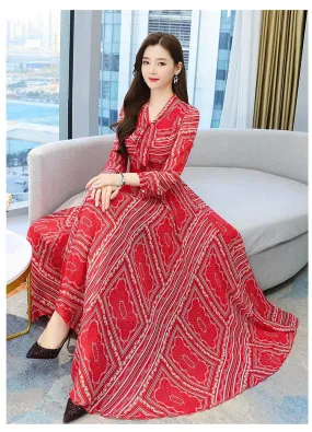 Summer Vintage Chiffon Beach Boho Maxi Dress Women Elegant Striped Print Bodycon Prom Dress Long Sleeve Party Night Vestido X4396079