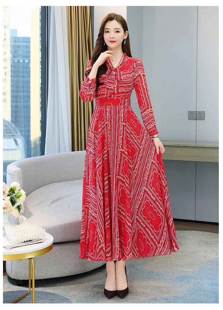 Summer Vintage Chiffon Beach Boho Maxi Dress Women Elegant Striped Print Bodycon Prom Dress Long Sleeve Party Night Vestido X4396079